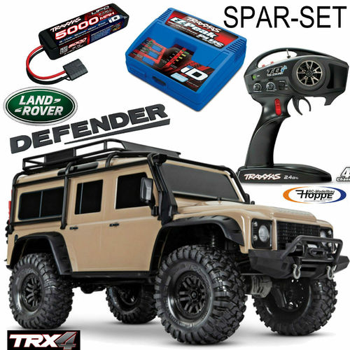 Traxxas TRX-4 Land Rover Defender Sand + 5000 mAh Lipo Akku + ID-Lader SPAR-SET